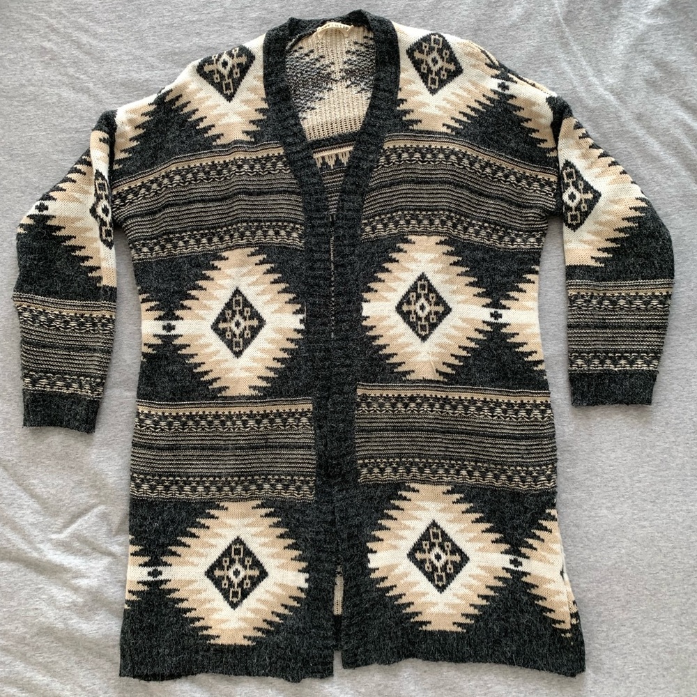 Long multi colour cardigan.
